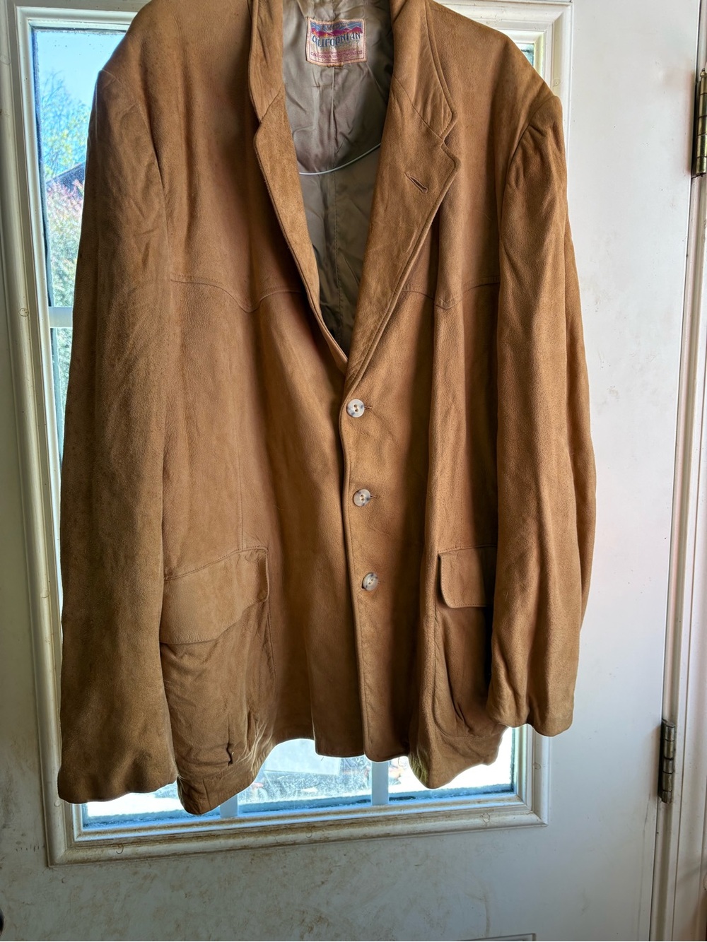 Vintage Men's Tan Suede Button-Front Jacket- Californian brand